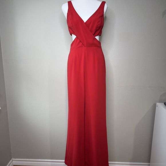 JAY GODFREY Pants - Jay Godfrey Size 2 Red Cut out Wide Leg Jumpsuit Party Formal Going Out